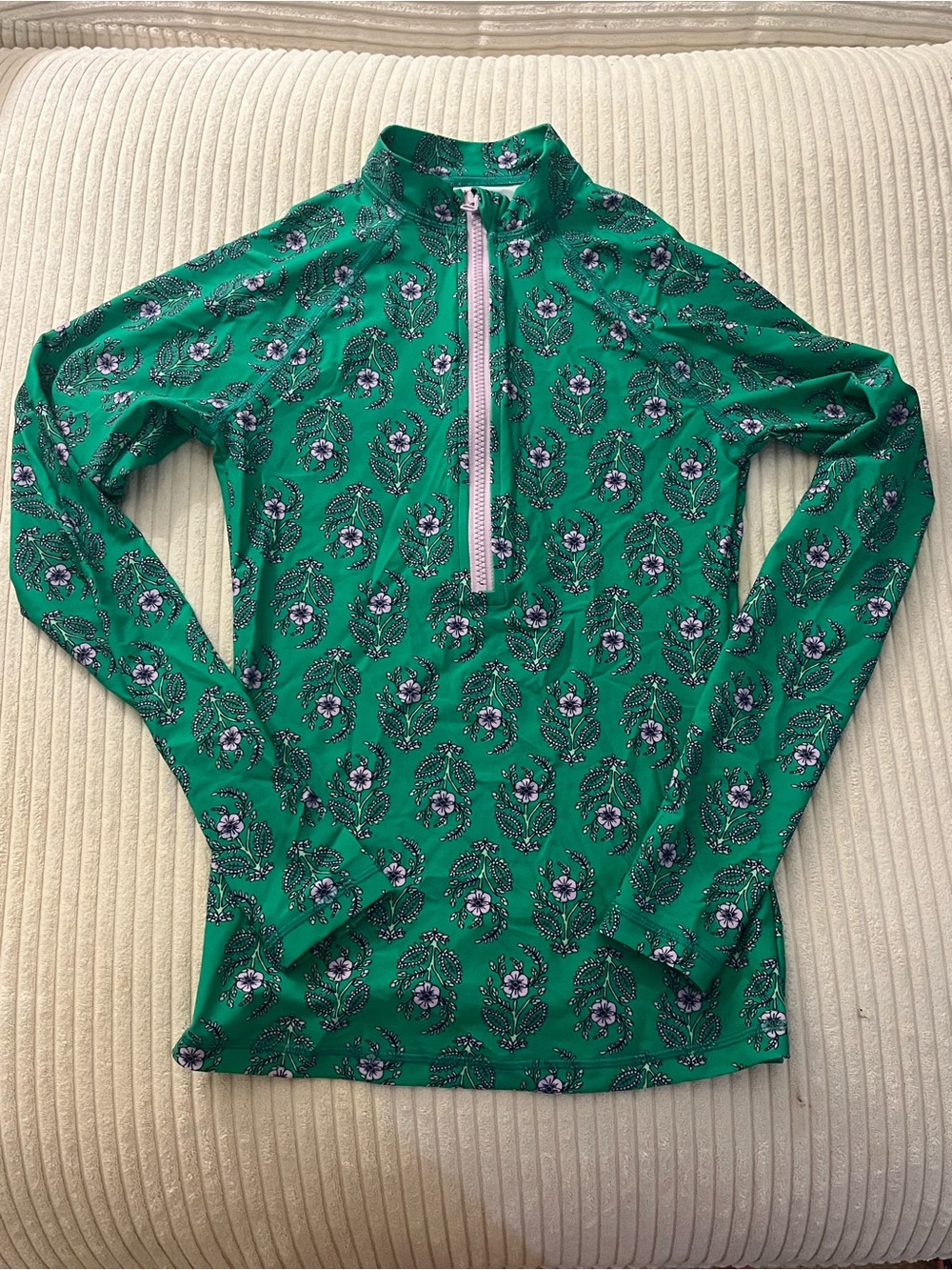 J. Crew Green Floral Zip Swim Rashguard